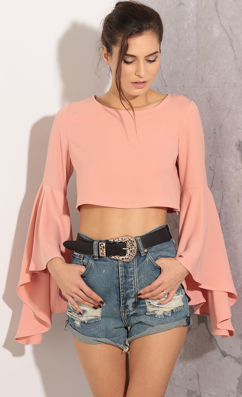 Picture Bell Sleeve Crop Top In Pink. Source: https://media-img.lucyinthesky.com/data/Mar16_2/850xAUTO/0Y5A5780.JPG