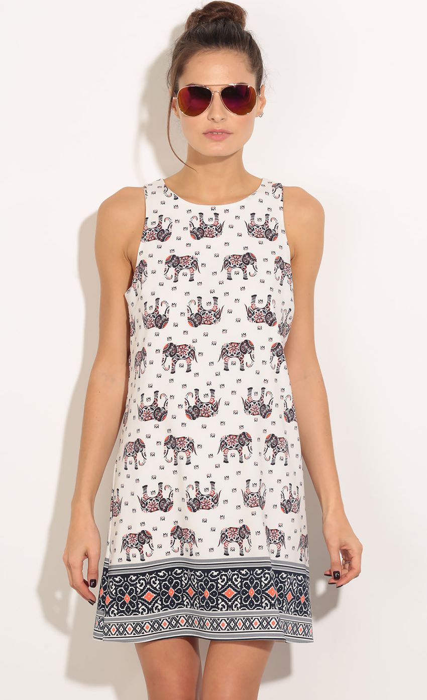 Picture Bohemian Elephant Shift Dress In White. Source: https://media-img.lucyinthesky.com/data/Mar16_2/850xAUTO/0Y5A5972.JPG