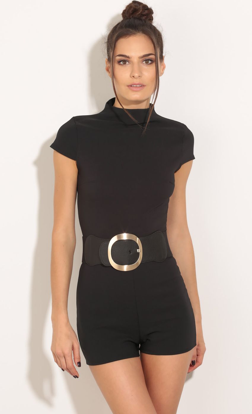 Picture High Neck Romper In Black. Source: https://media-img.lucyinthesky.com/data/Mar16_2/850xAUTO/0Y5A6560.JPG