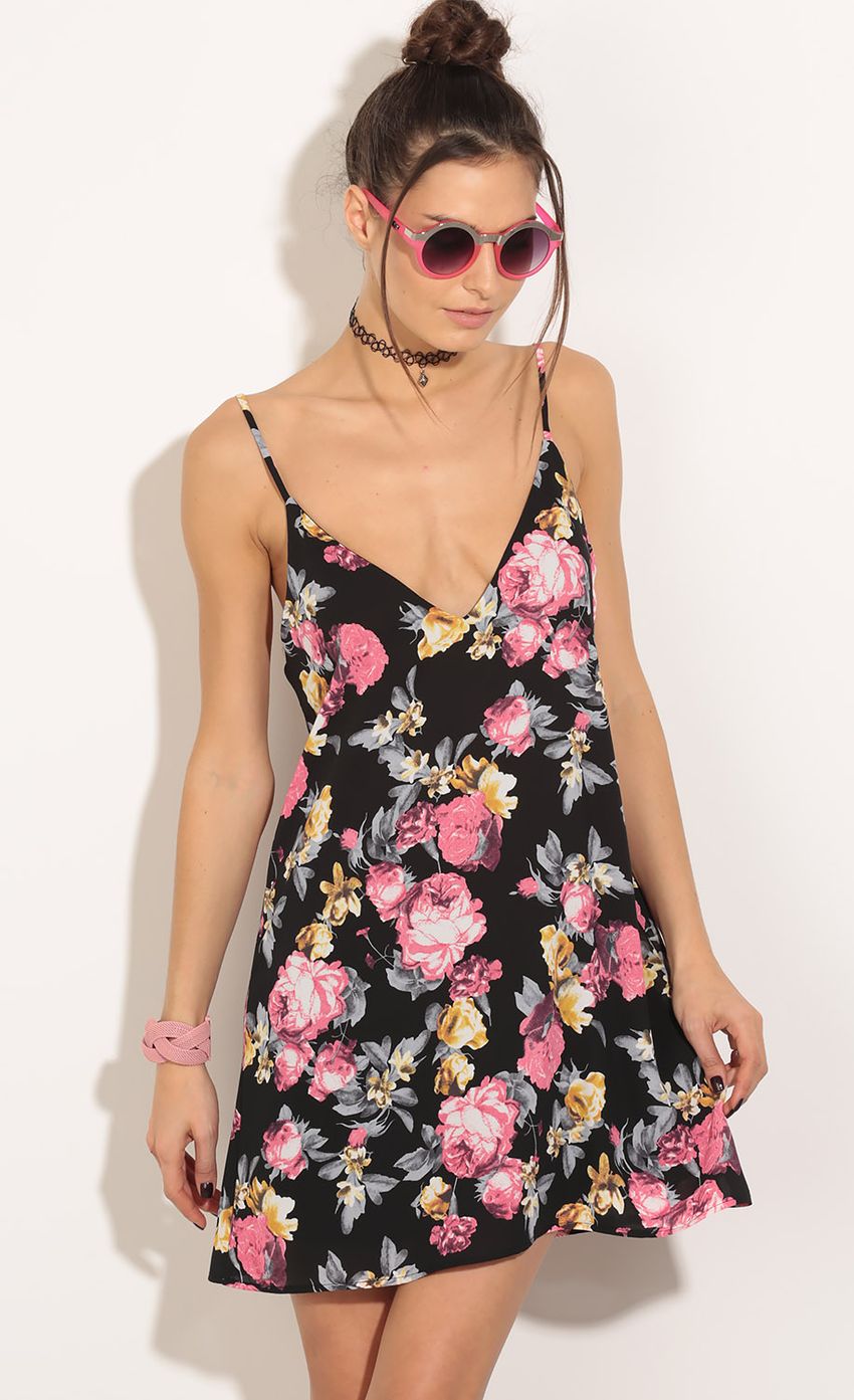 Picture Rose Print Day Dress In Black. Source: https://media-img.lucyinthesky.com/data/Mar16_2/850xAUTO/0Y5A8311.JPG