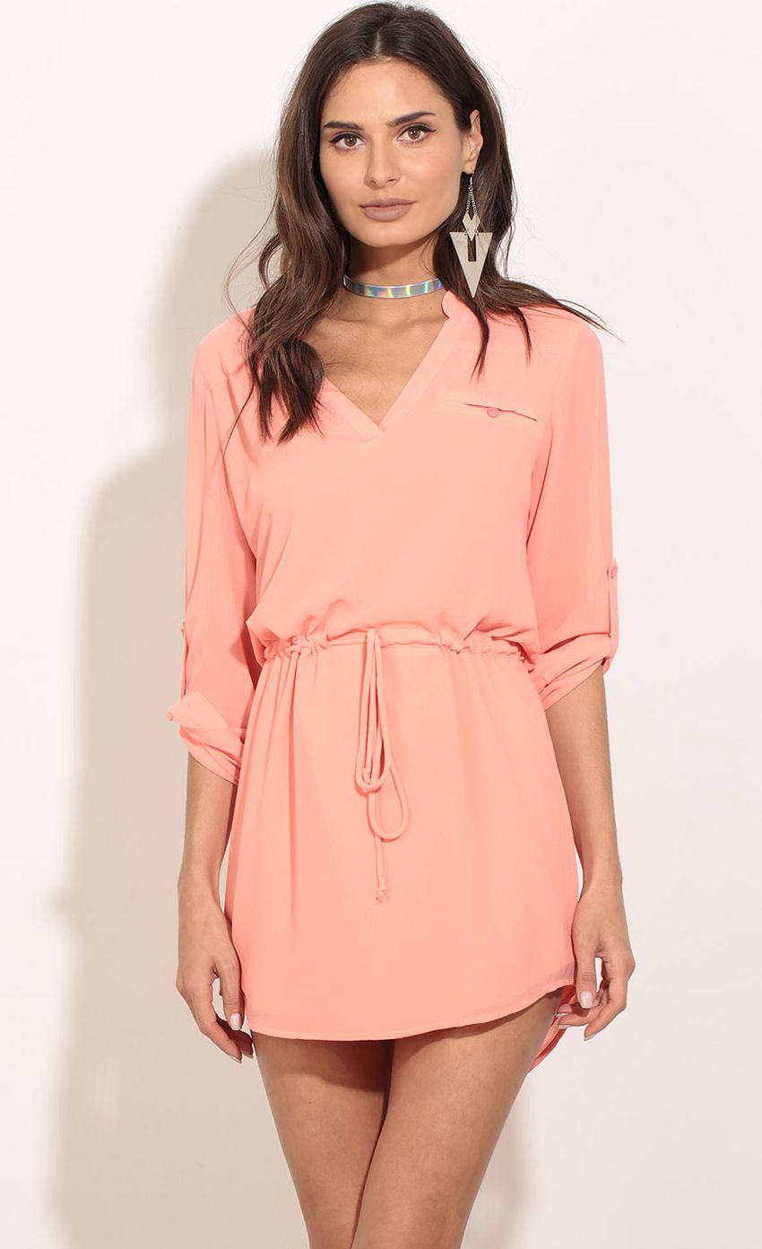 Picture Collar Shirt Waist Tie Dress In Neon Coral. Source: https://media-img.lucyinthesky.com/data/Mar17_1/850xAUTO/0Y5A3537.JPG