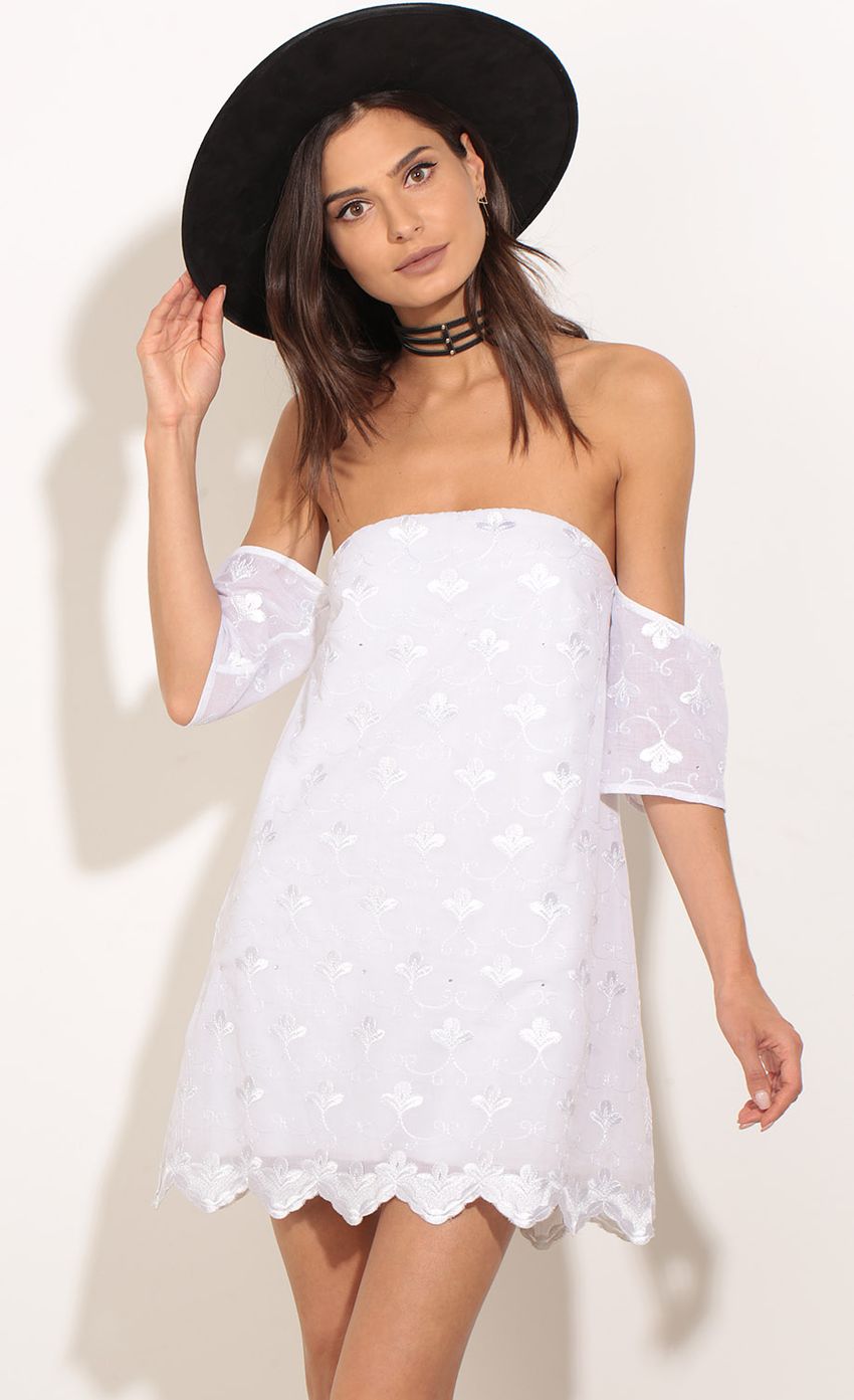 Picture Floral Embroidered Open Shoulder Shift Dress. Source: https://media-img.lucyinthesky.com/data/Mar17_1/850xAUTO/0Y5A4536.JPG
