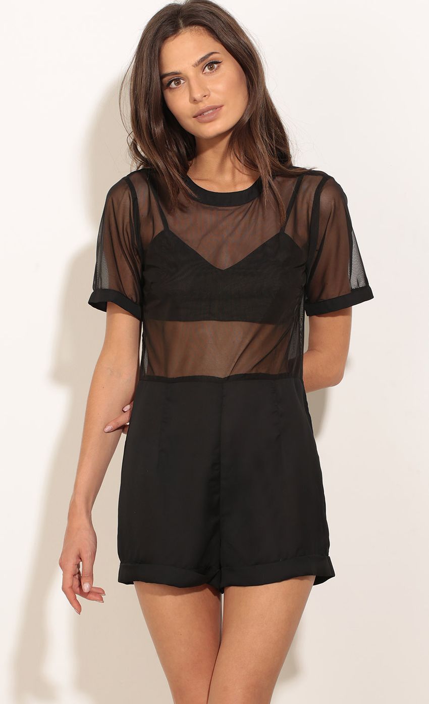 Picture Mesh Bodice Romper In Black. Source: https://media-img.lucyinthesky.com/data/Mar17_1/850xAUTO/0Y5A6454.JPG
