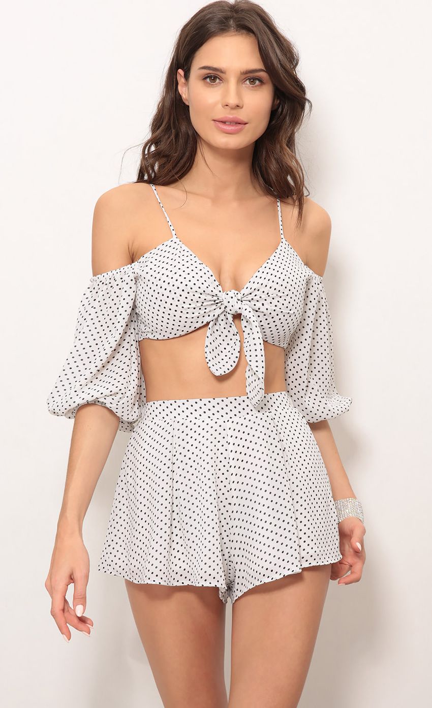 Picture Malibu Front Tie Two Piece Set In Polka Dot. Source: https://media-img.lucyinthesky.com/data/Mar18_1/850xAUTO/0Y5A8027.JPG
