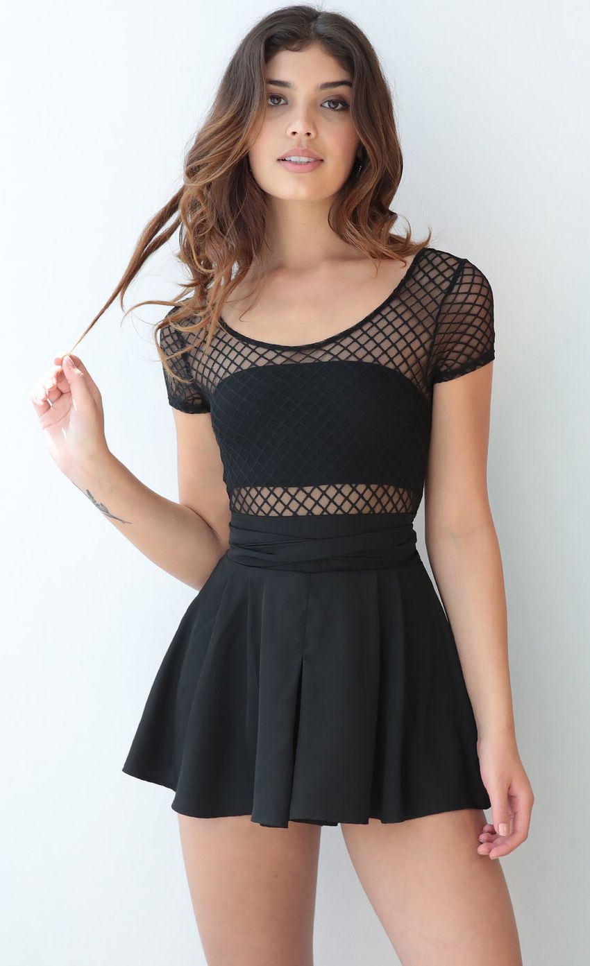 Picture Mesh Scoop-Neck Romper In Black. Source: https://media-img.lucyinthesky.com/data/Mar18_2/850xAUTO/0Y5A3014SS.JPG
