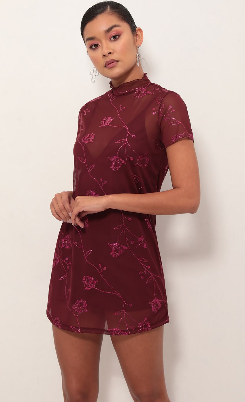 Picture Harper Dress in Burgundy Cherry Blossom. Source: https://media-img.lucyinthesky.com/data/Mar19_1/850xAUTO/781A3046.JPG