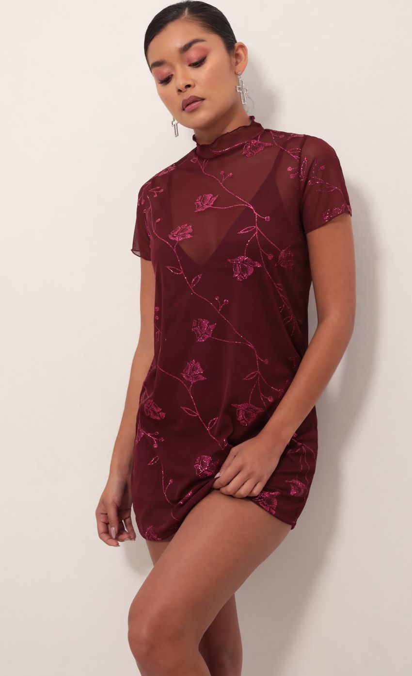 Picture Harper Dress in Burgundy Cherry Blossom. Source: https://media-img.lucyinthesky.com/data/Mar19_1/850xAUTO/781A3055.JPG