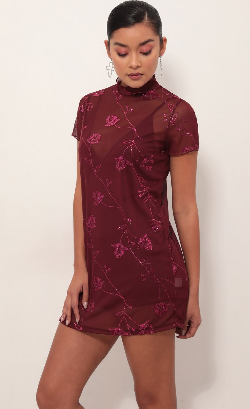 Picture Harper Dress in Burgundy Cherry Blossom. Source: https://media-img.lucyinthesky.com/data/Mar19_1/850xAUTO/781A3068.JPG