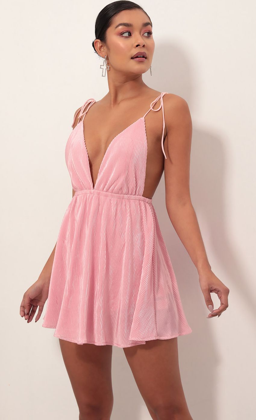 Picture Skye Shoulder Tie Dress in Pink. Source: https://media-img.lucyinthesky.com/data/Mar19_1/850xAUTO/781A3159S.JPG