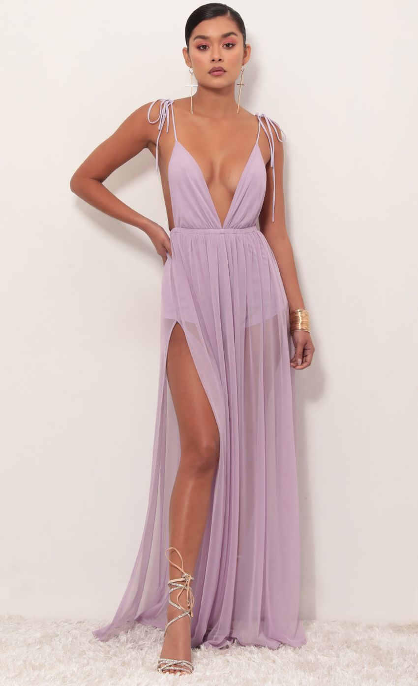 Picture Skylar Love Ties Maxi Dress in Lavender. Source: https://media-img.lucyinthesky.com/data/Mar19_1/850xAUTO/781A3807.JPG