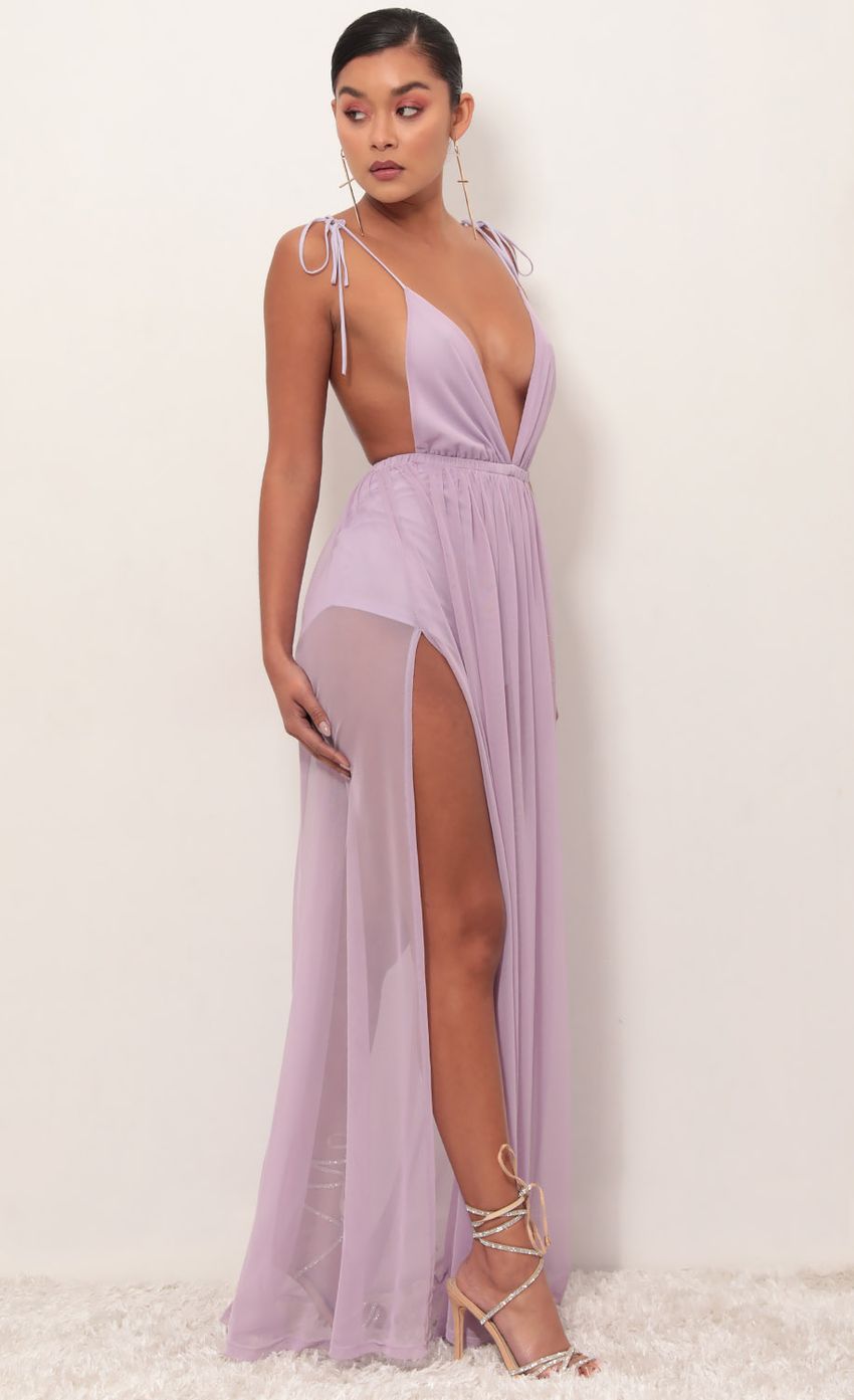 Picture Skylar Love Ties Maxi Dress in Lavender. Source: https://media-img.lucyinthesky.com/data/Mar19_1/850xAUTO/781A3819.JPG