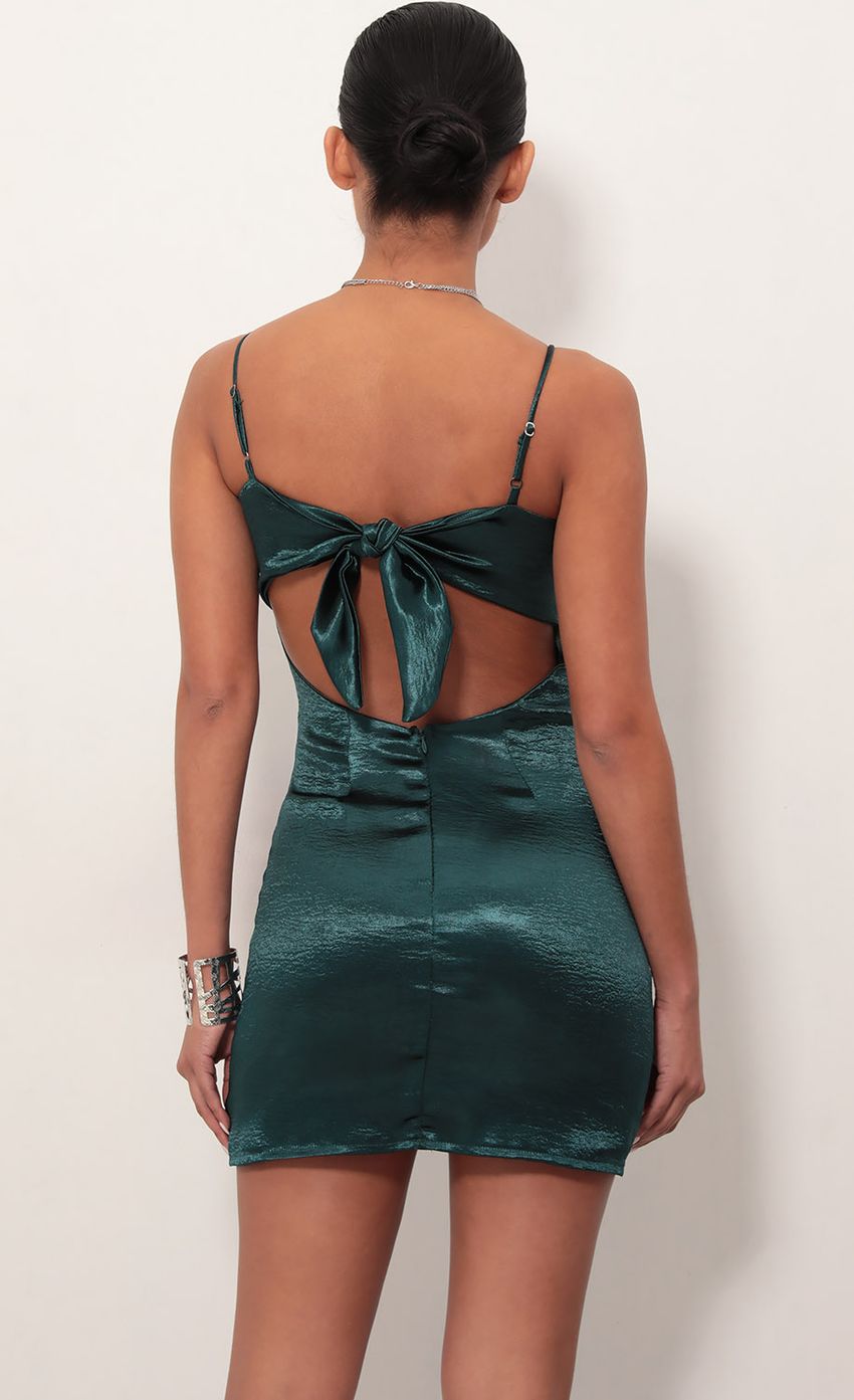 Picture Ariel Satin Tie Back Dress In Green. Source: https://media-img.lucyinthesky.com/data/Mar19_1/850xAUTO/781A5097S.JPG