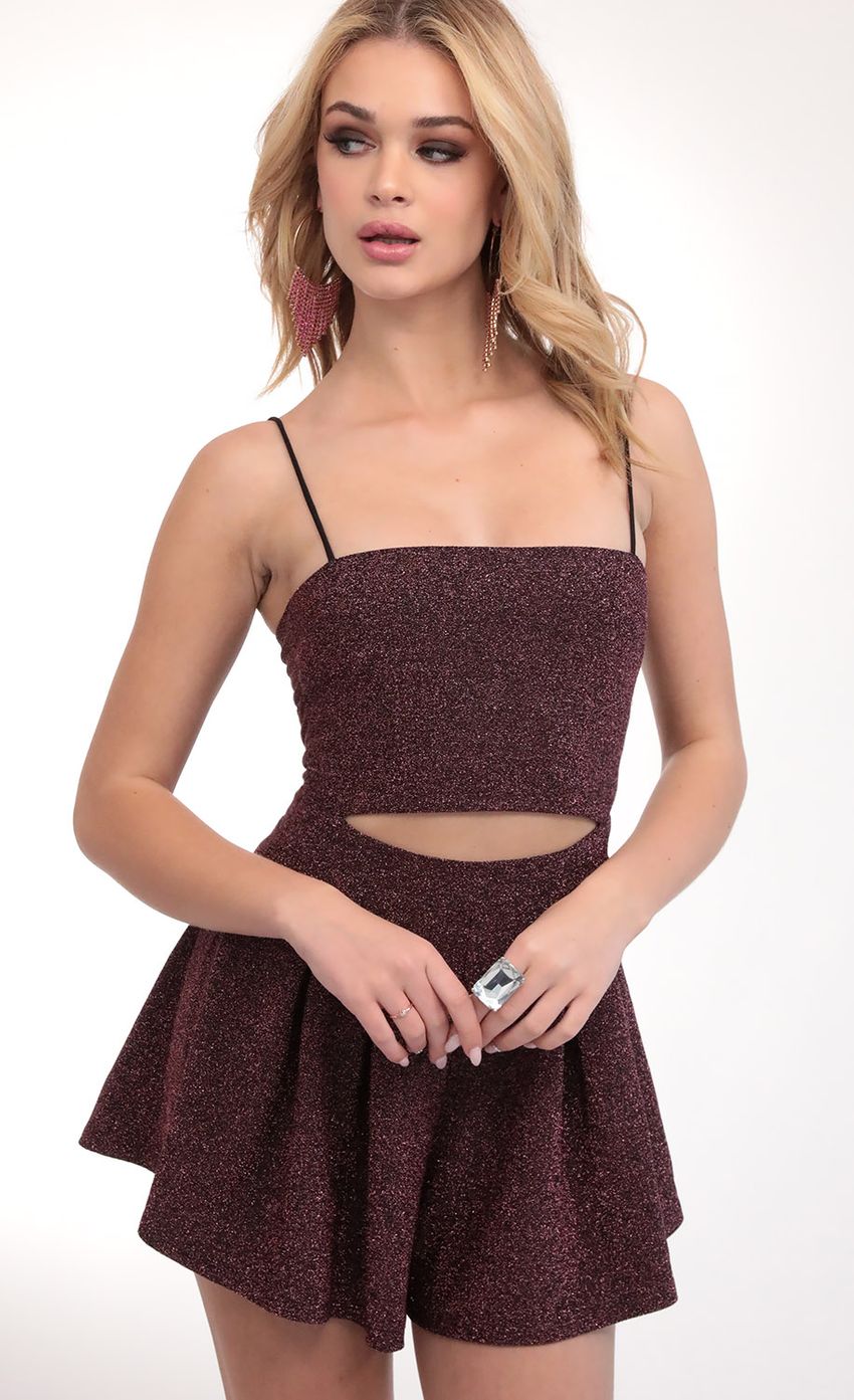 Picture Juliana Cutout Romper in Mauve Shimmer. Source: https://media-img.lucyinthesky.com/data/Mar20_1/850xAUTO/781A9226.JPG