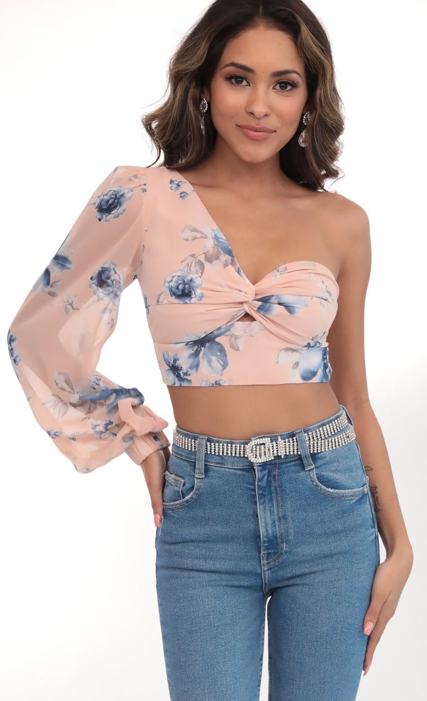 Picture Jasmine Puff Sleeve Chiffon Top in Floral Print. Source: https://media-img.lucyinthesky.com/data/Mar20_1/850xAUTO/781A9593.JPG