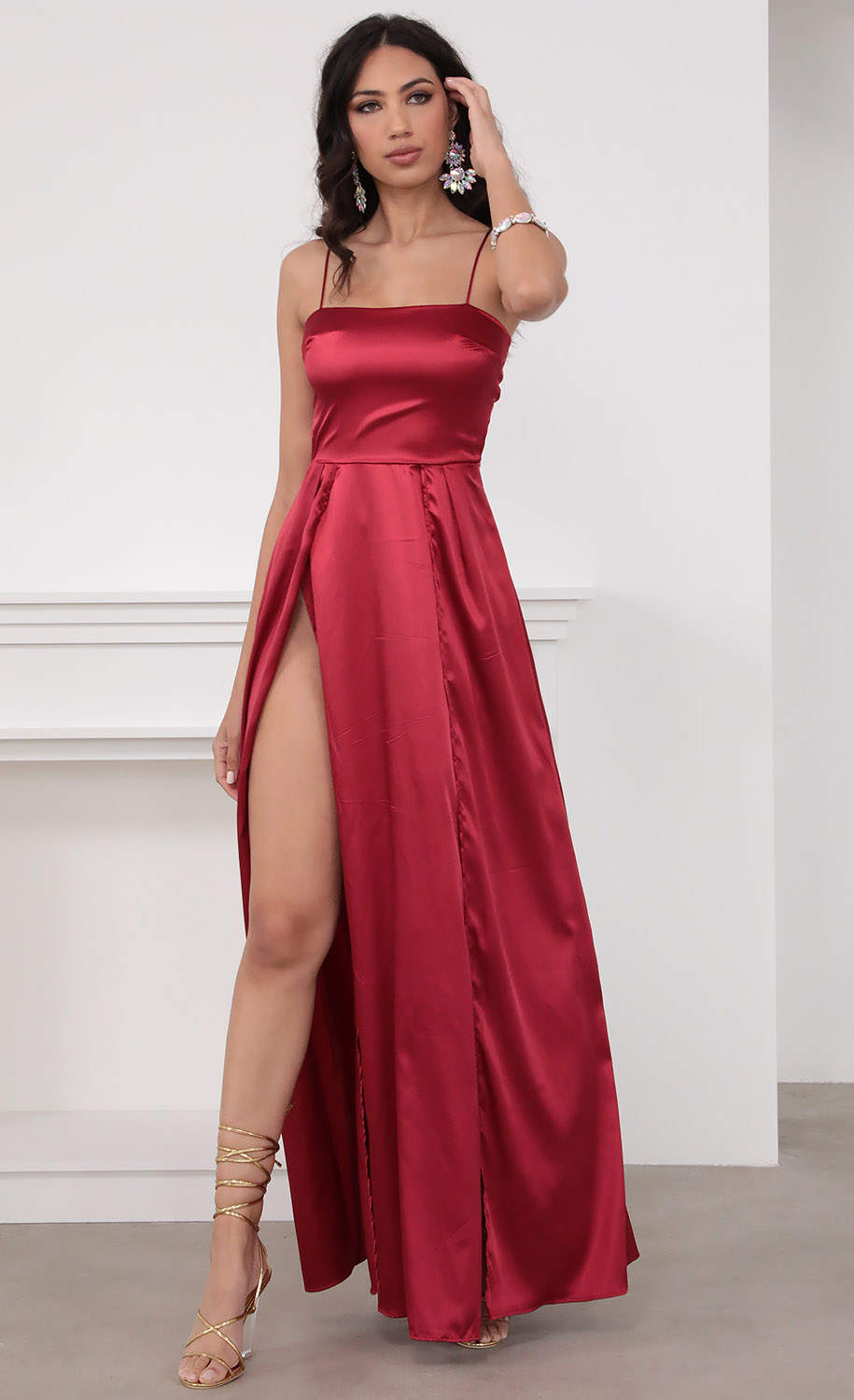 Satin Maxi Dress in Red