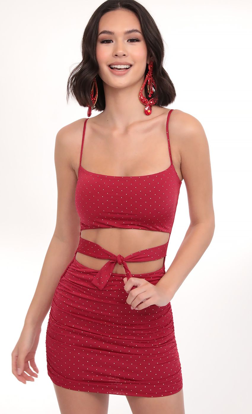 Picture Daytona Twinkling Cutout Dress in Red. Source: https://media-img.lucyinthesky.com/data/Mar20_2/850xAUTO/781A1994.JPG