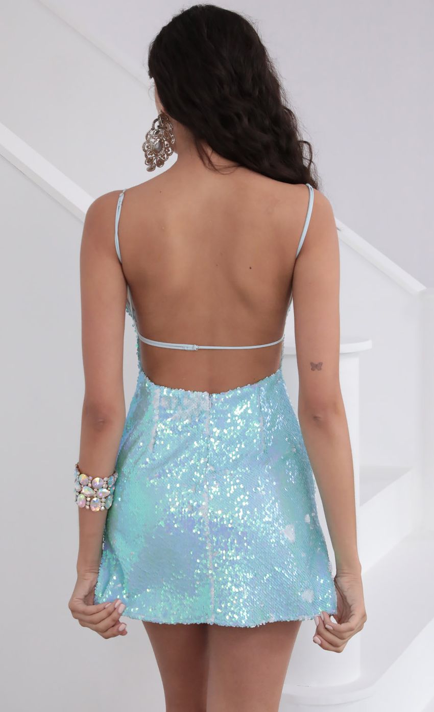 Picture Bliss Iridescent Sequin Dress In Aqua Blue. Source: https://media-img.lucyinthesky.com/data/Mar20_2/850xAUTO/781A2012.JPG