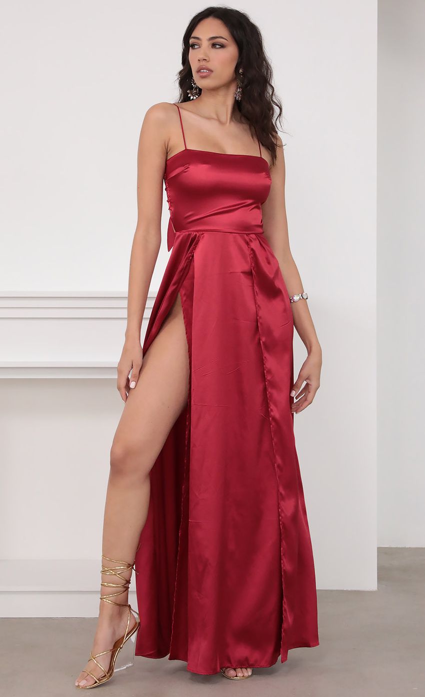 Picture Satin Maxi Dress in Red. Source: https://media-img.lucyinthesky.com/data/Mar20_2/850xAUTO/781A4986.JPG