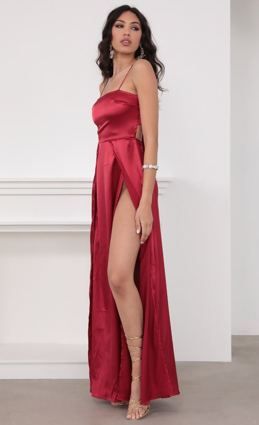Picture Satin Maxi Dress in Red. Source: https://media-img.lucyinthesky.com/data/Mar20_2/850xAUTO/781A4995.JPG