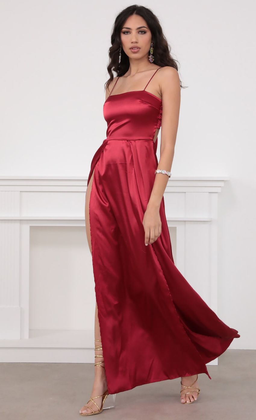 Picture Satin Maxi Dress in Red. Source: https://media-img.lucyinthesky.com/data/Mar20_2/850xAUTO/781A5021.JPG