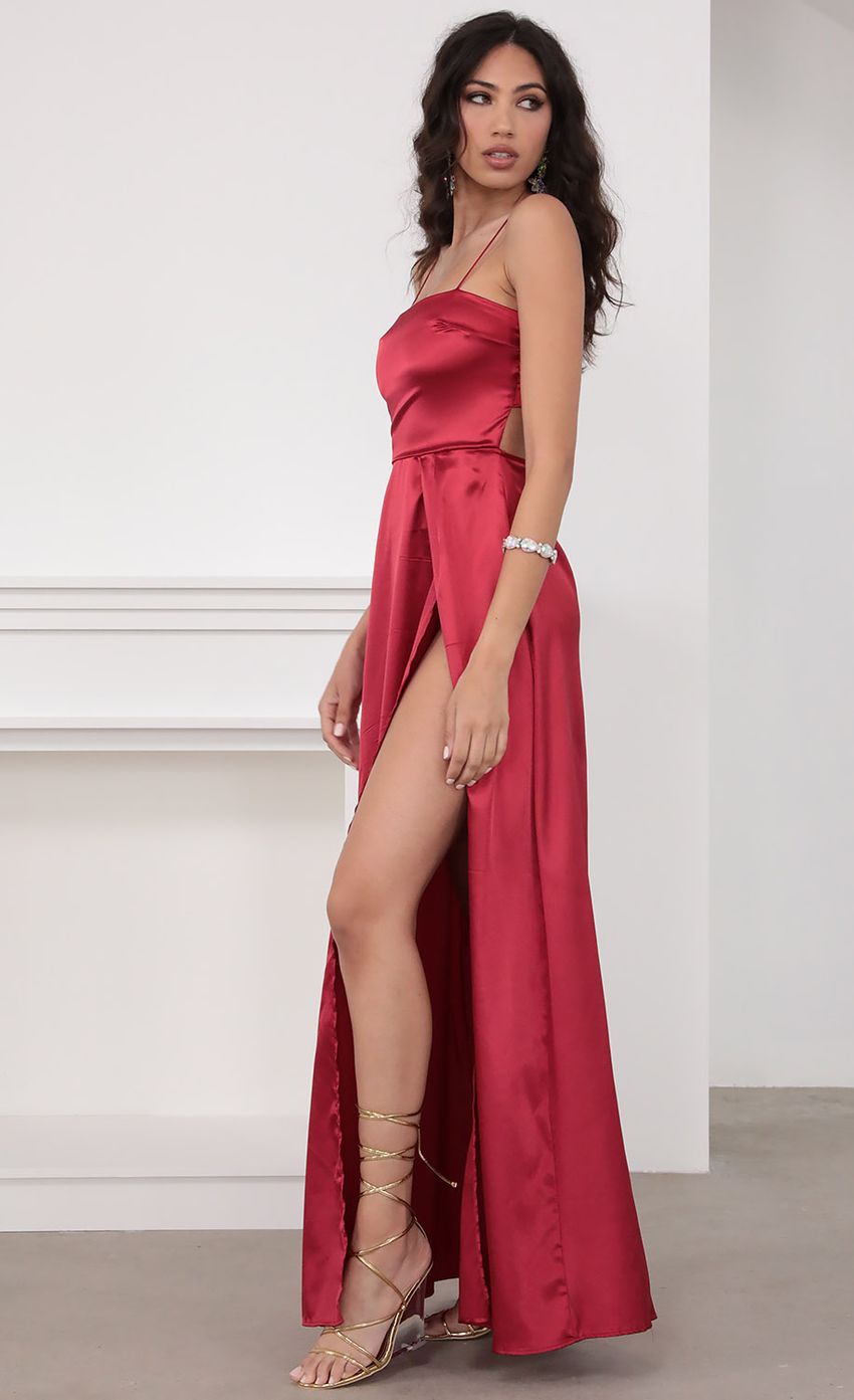 Picture Satin Maxi Dress in Red. Source: https://media-img.lucyinthesky.com/data/Mar20_2/850xAUTO/781A5033.JPG
