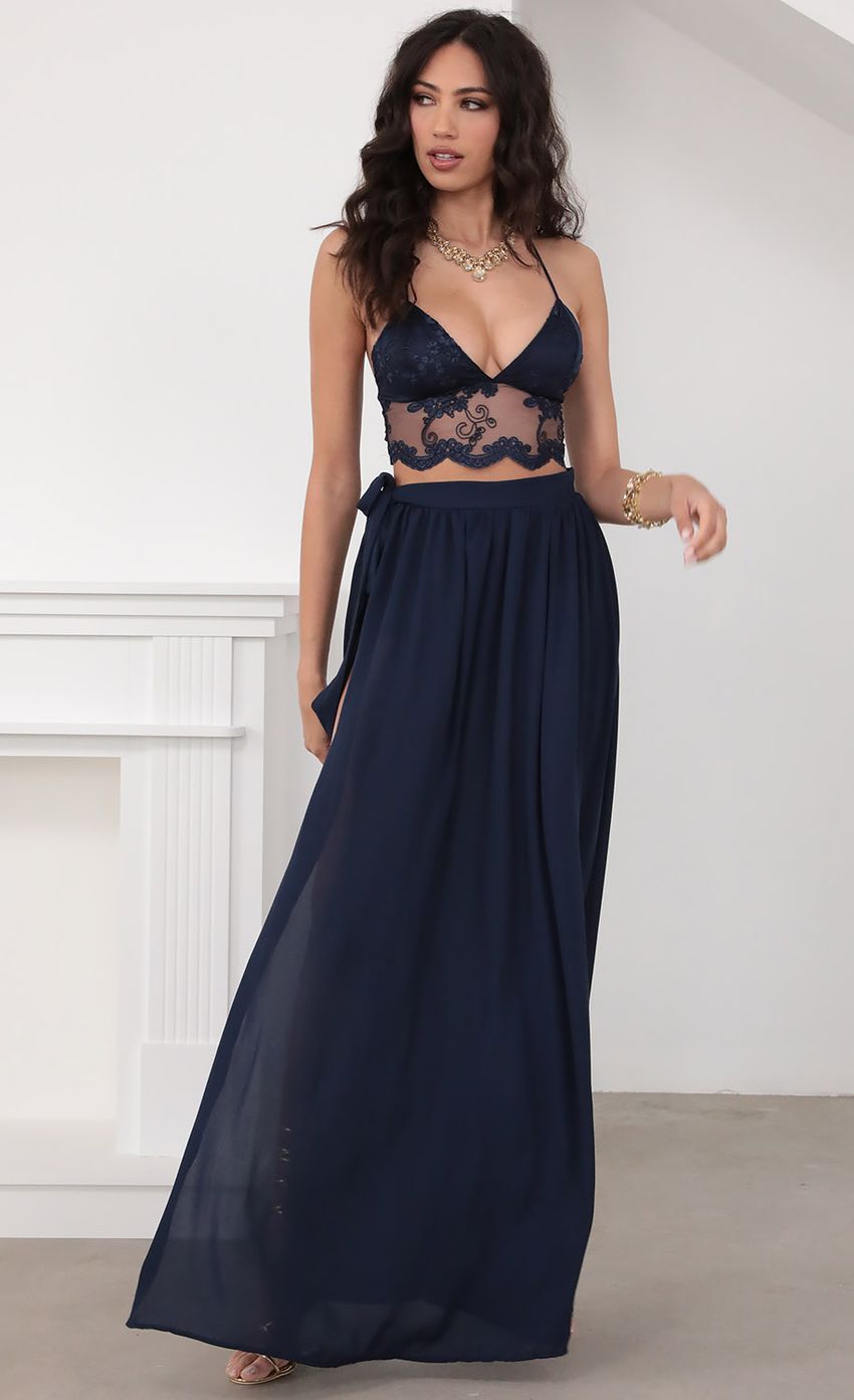 Picture Lace Chiffon Maxi Set in Navy. Source: https://media-img.lucyinthesky.com/data/Mar20_2/850xAUTO/781A5838.JPG
