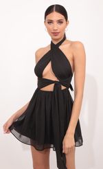 Picture Halter Dress in Black Crinkle Chiffon. Source: https://media-img.lucyinthesky.com/data/Mar21_1/150xAUTO/1V9A78081.JPG