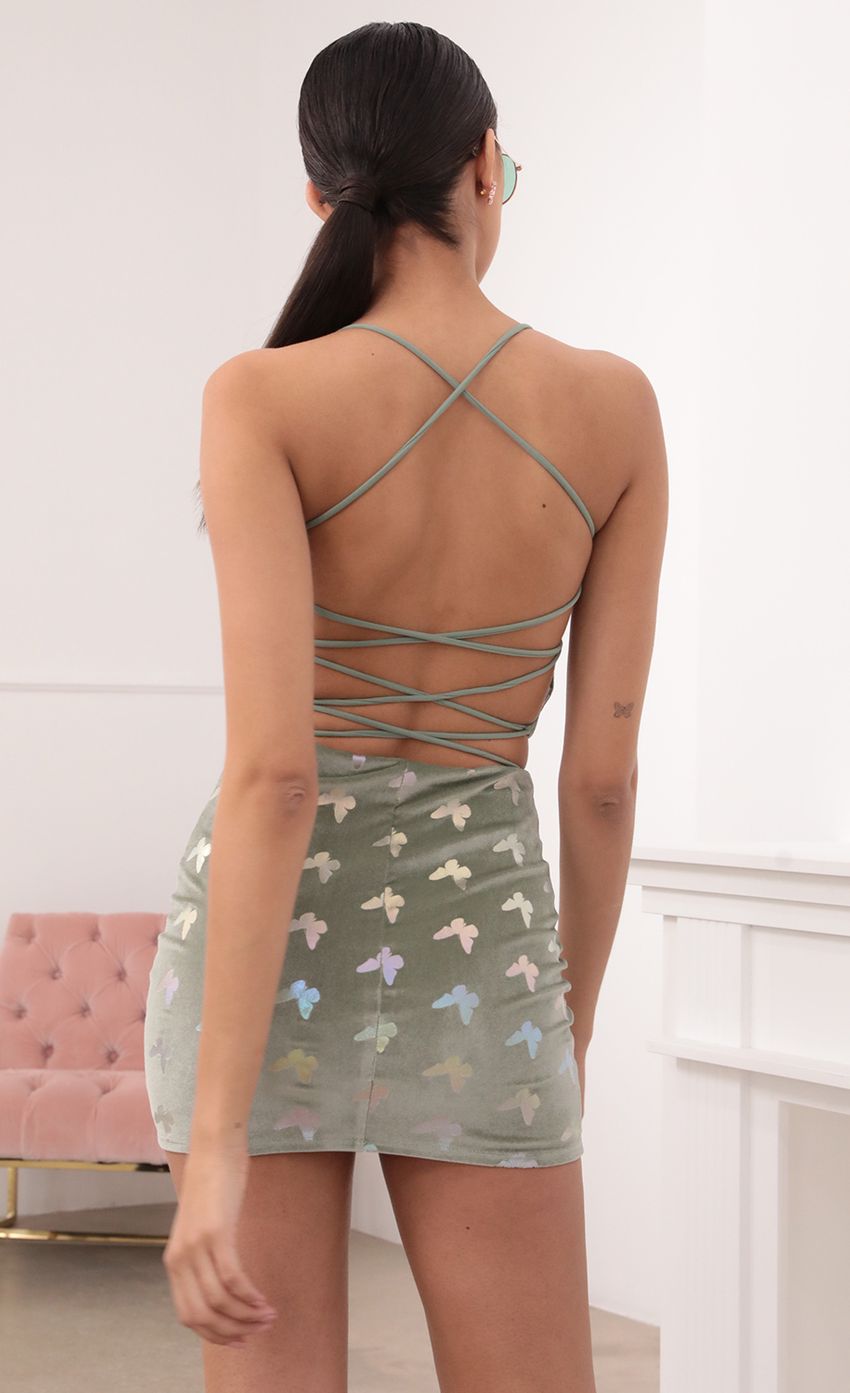 Picture Velvet Lace-Up Set In Sage Butterflies. Source: https://media-img.lucyinthesky.com/data/Mar21_1/850xAUTO/1V9A6354_COPY.JPG