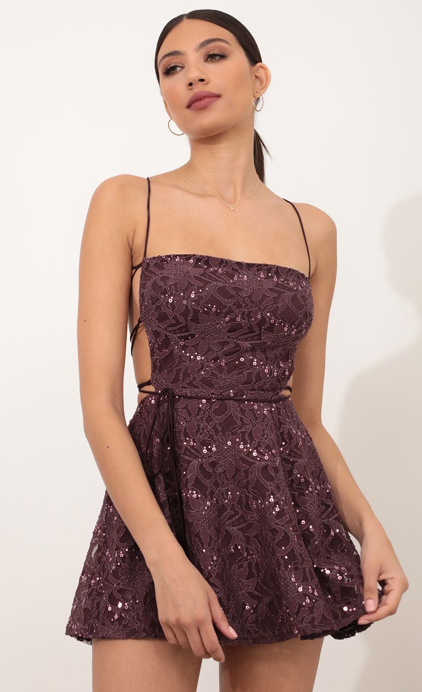 Picture Cutout A-line Dress in Aubergine Lace. Source: https://media-img.lucyinthesky.com/data/Mar21_1/850xAUTO/AT2A5892.JPG