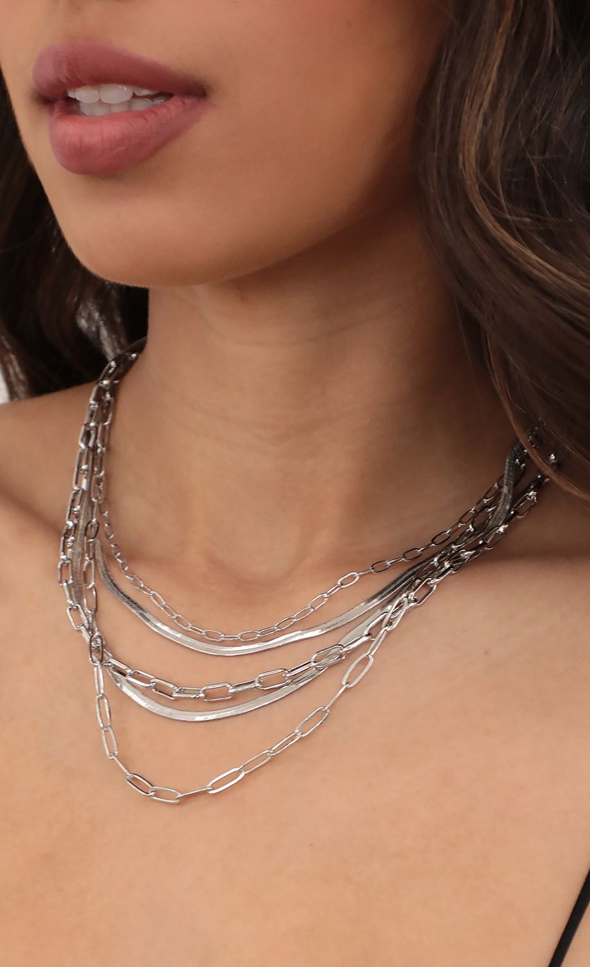 Picture Snake Paperclip Link Chain Necklace Set in Silver. Source: https://media-img.lucyinthesky.com/data/Mar21_1/850xAUTO/AT2A9076_COPY.JPG