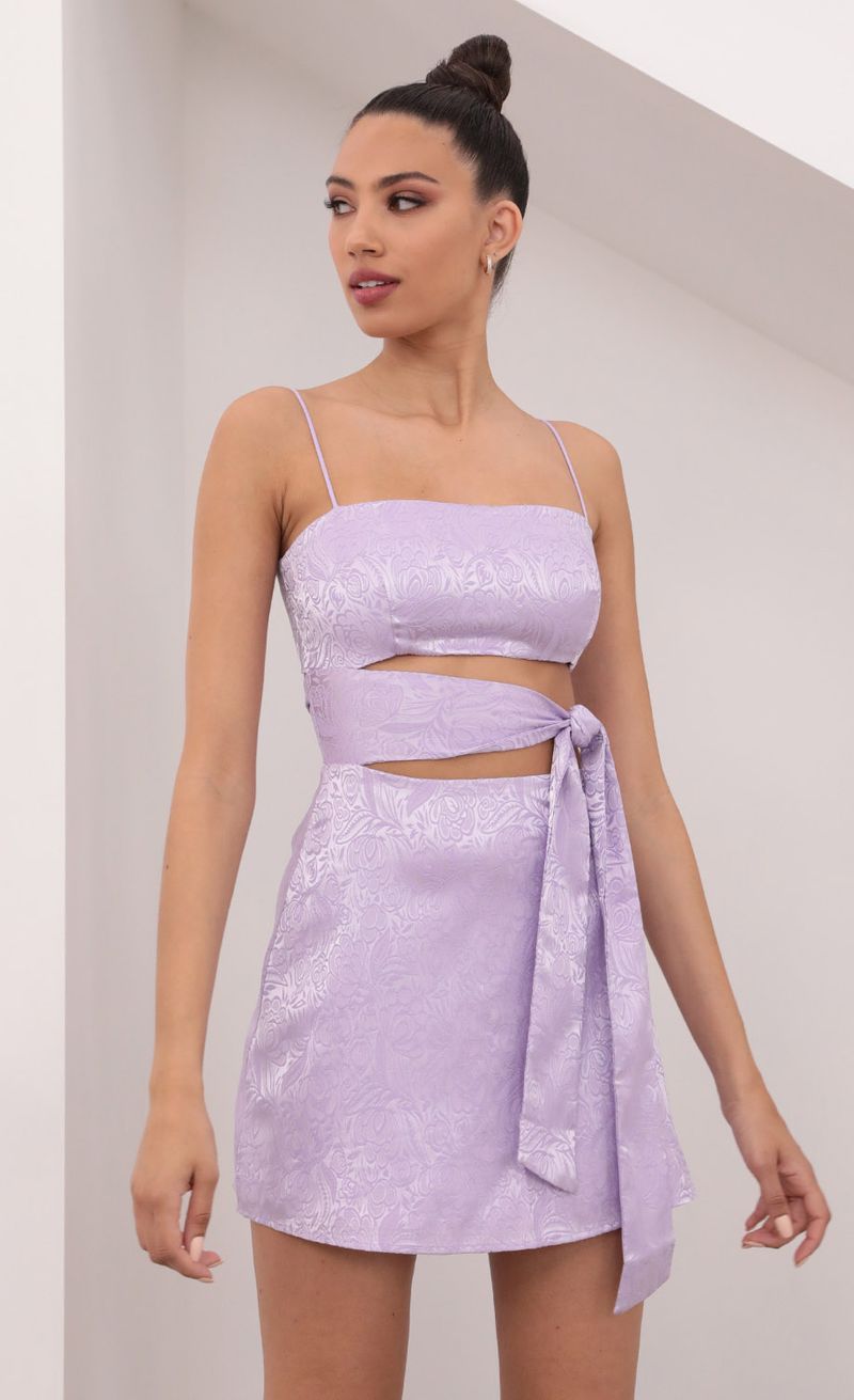 Jacquard Cutout Tie Dress In Lavender | LUCY IN THE SKY