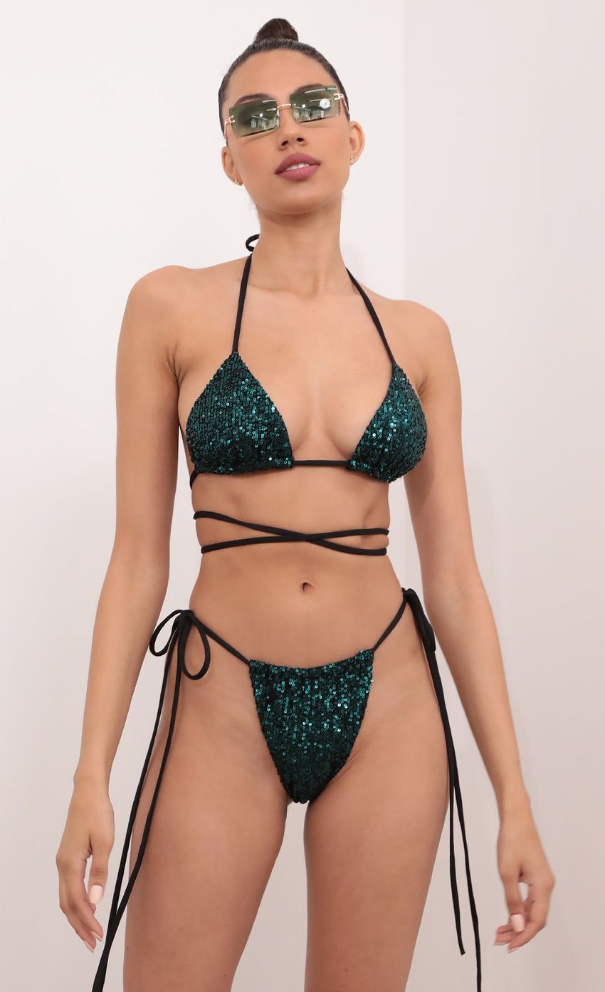 Picture Bora Bora Sequined Bikini Set in Forest Green. Source: https://media-img.lucyinthesky.com/data/Mar21_2/850xAUTO/1V9A0094.JPG
