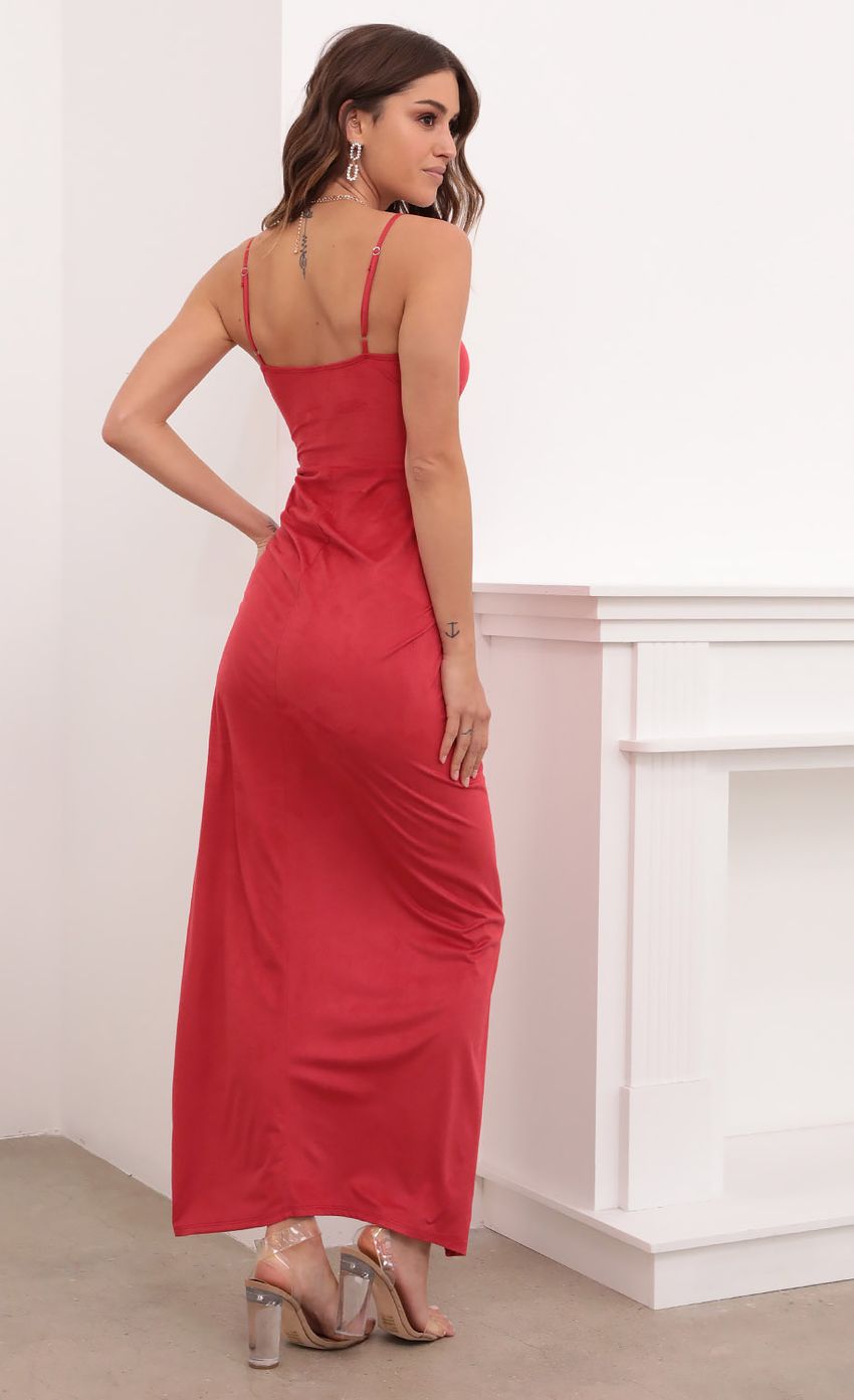 Picture Suede Maxi Dress in Red. Source: https://media-img.lucyinthesky.com/data/Mar21_2/850xAUTO/1V9A1560.JPG