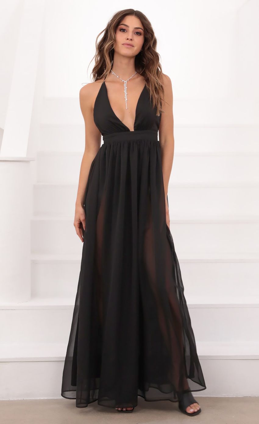 Picture Black Chiffon Slit Maxi Dress. Source: https://media-img.lucyinthesky.com/data/Mar21_2/850xAUTO/1V9A1953.JPG