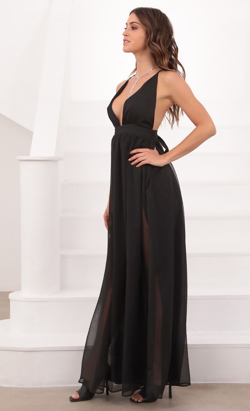 Picture Black Chiffon Slit Maxi Dress. Source: https://media-img.lucyinthesky.com/data/Mar21_2/850xAUTO/1V9A20001.JPG