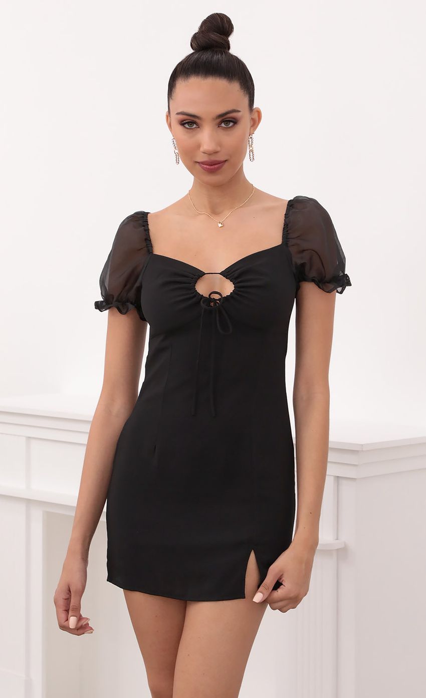 Picture Juliette Puff Sleeve Dress in Black. Source: https://media-img.lucyinthesky.com/data/Mar21_2/850xAUTO/1V9A47161.JPG
