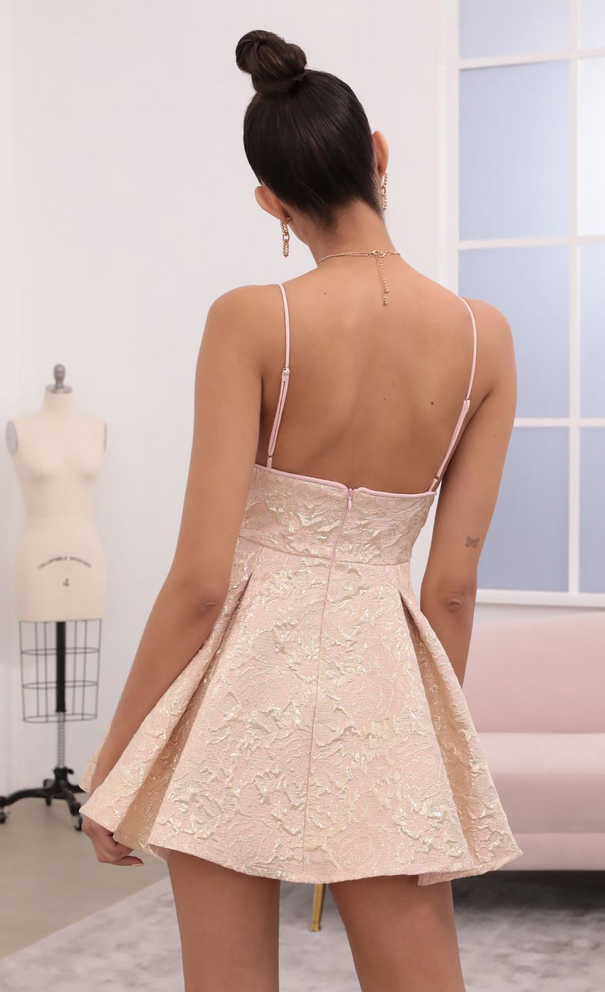 Picture Pleated Jacquard Dress in Rose Gold. Source: https://media-img.lucyinthesky.com/data/Mar21_2/850xAUTO/1V9A5004.JPG
