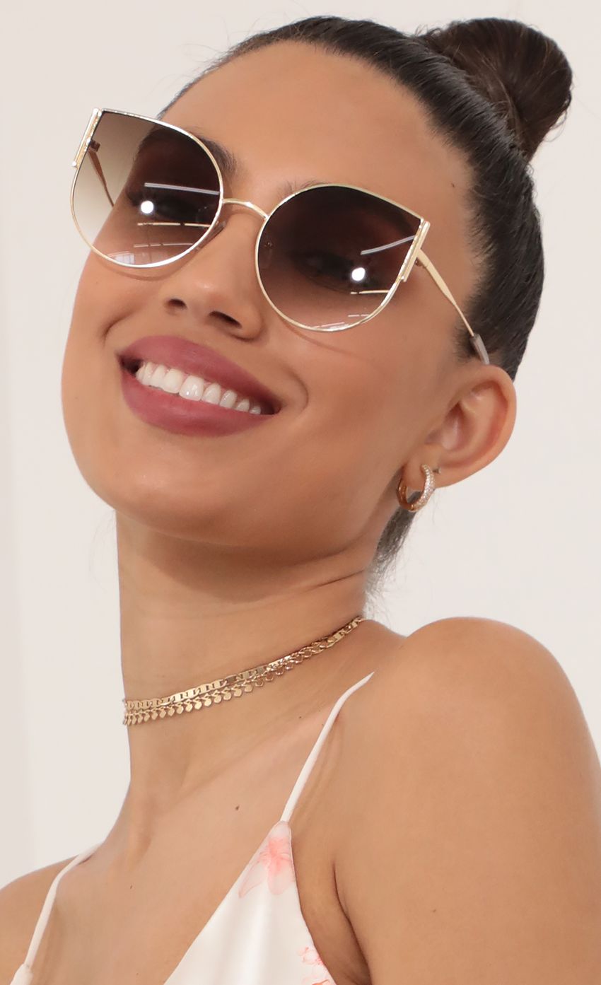 Picture Oversized Slim Metal Cat Eye Sunglasses in Brown. Source: https://media-img.lucyinthesky.com/data/Mar21_2/850xAUTO/AT2A8899.JPG