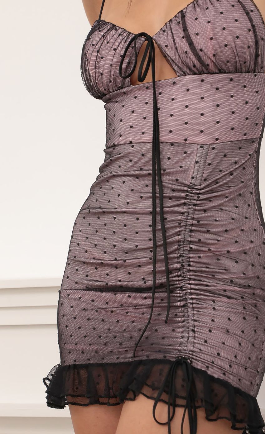 Picture Ruched Bodycon Dress in Black Mesh. Source: https://media-img.lucyinthesky.com/data/Mar21_2/850xAUTO/AT2A9159.JPG