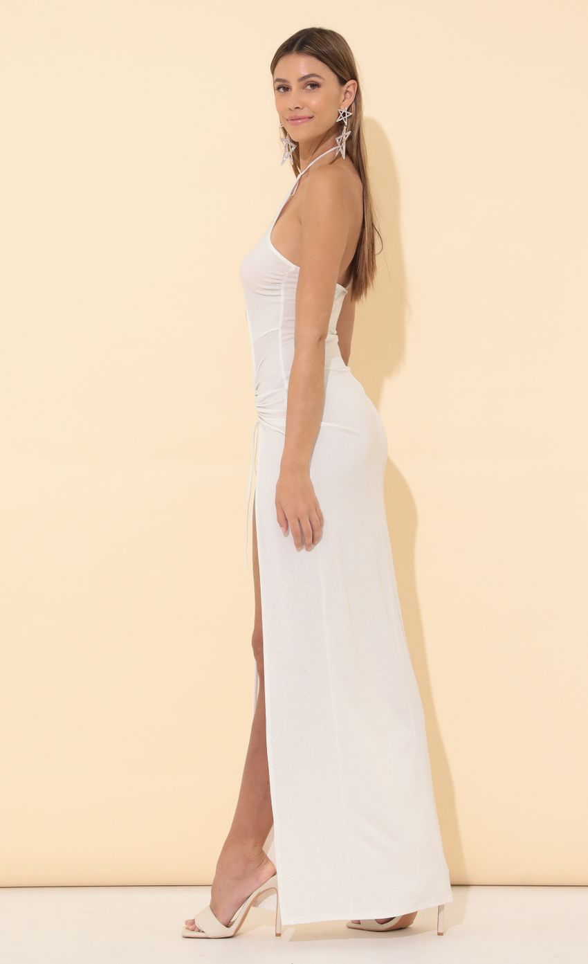 Picture Cutout Maxi Dress in White Shimmer. Source: https://media-img.lucyinthesky.com/data/Mar22_1/850xAUTO/1V9A4203.JPG