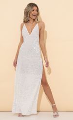 Picture Velvet Sequin Maxi Dress in White. Source: https://media-img.lucyinthesky.com/data/Mar22_2/150xAUTO/1V9A5448.JPG