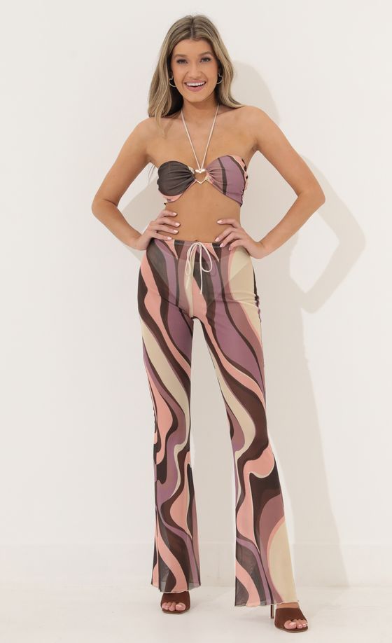 Three Piece Set in Brown Swirl