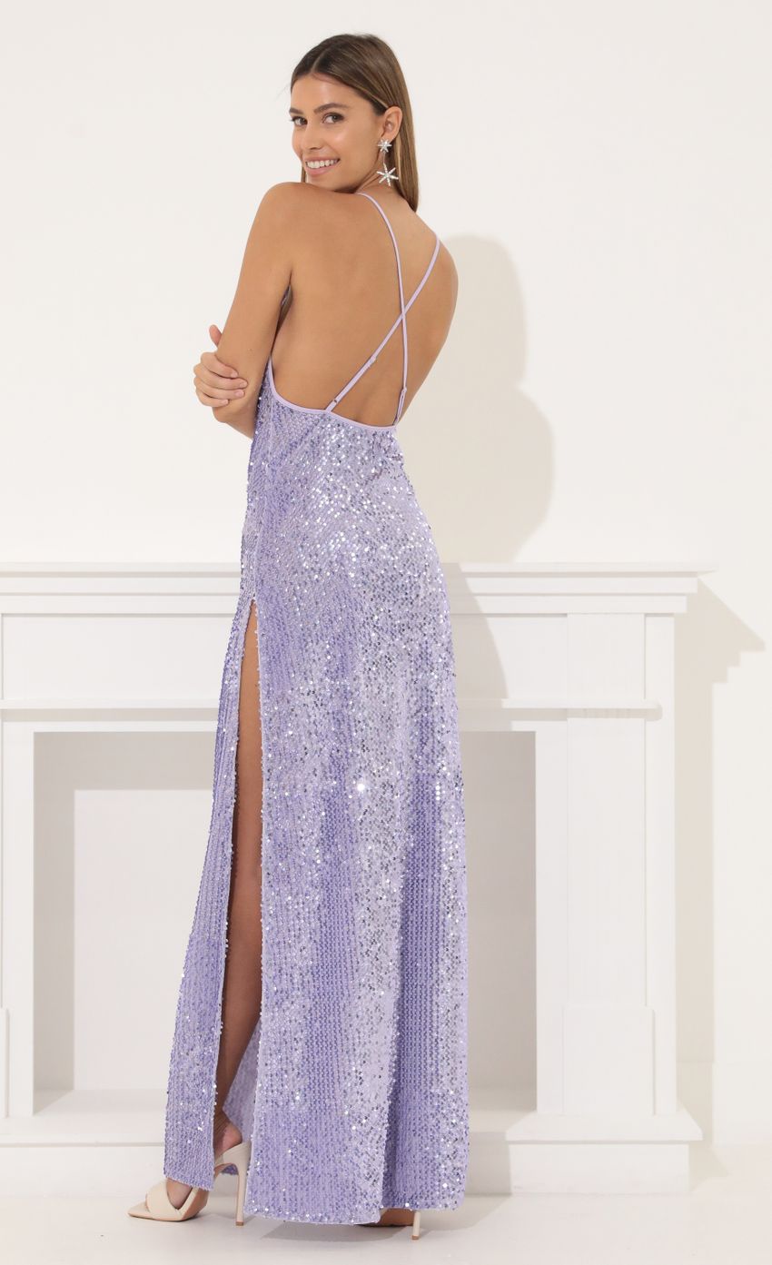 Picture Velvet Sequin Maxi Dress in Purple. Source: https://media-img.lucyinthesky.com/data/Mar22_2/850xAUTO/1V9A28391.JPG