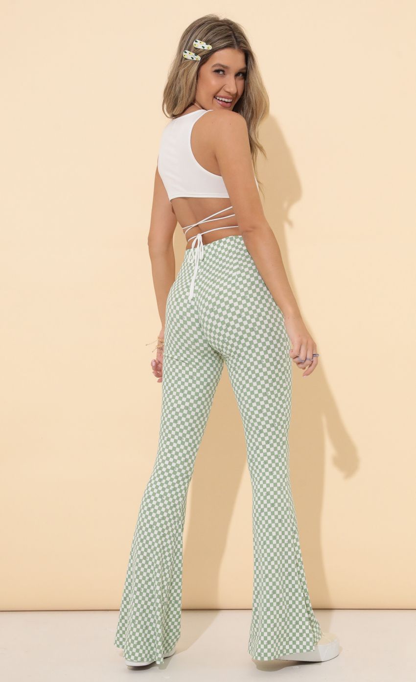 Picture Oaklynn Pant in Checkered Green Multi. Source: https://media-img.lucyinthesky.com/data/Mar22_2/850xAUTO/1V9A7610.JPG