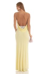 Picture Lace Open Back Maxi Dress in Yellow. Source: https://media-img.lucyinthesky.com/data/Mar23/150xAUTO/414244d4-397b-4be9-b222-dd873fb80102.jpg
