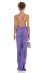 Picture Gathered Cross Back Maxi Dress in Purple. Source: https://media-img.lucyinthesky.com/data/Mar23/150xAUTO/51df2283-80cb-449e-89fc-192a0bda5c68.jpg
