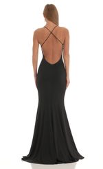 Picture Open Back Maxi Dress in Black. Source: https://media-img.lucyinthesky.com/data/Mar23/150xAUTO/892ca1ee-7809-40ed-9fd6-43e96a8e10f5.jpg