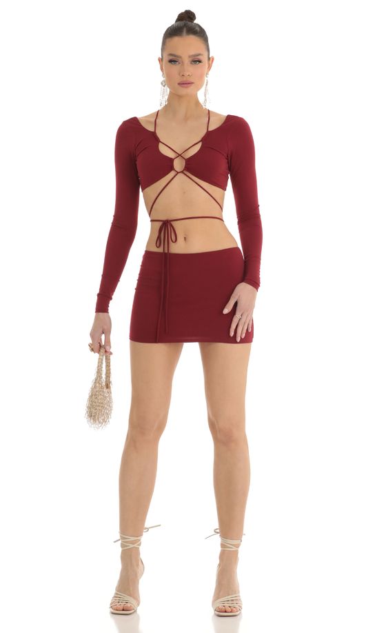 Cutout Two Piece Skirt Set in Red