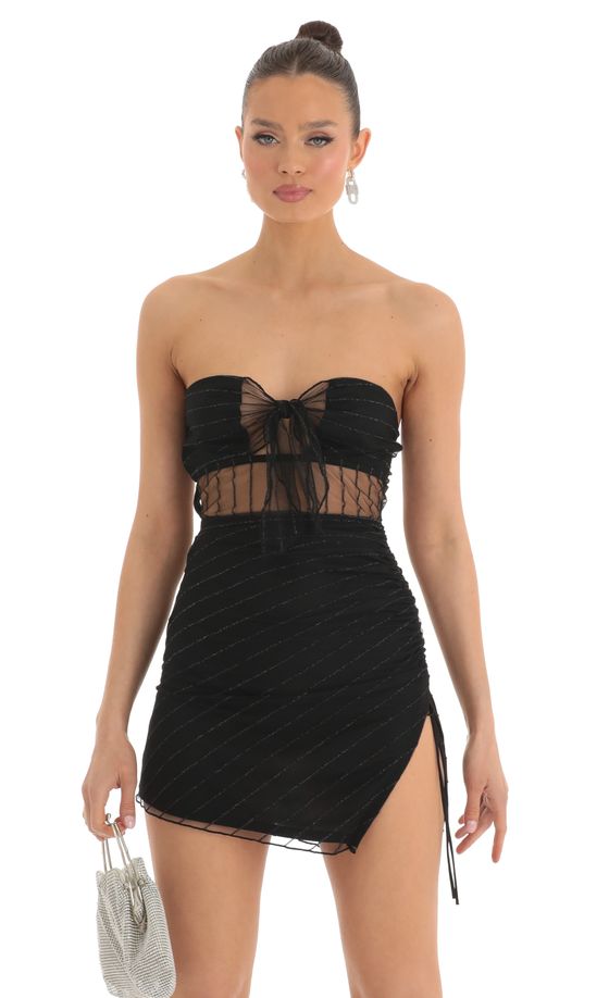 Striped Strapless Dress in Black