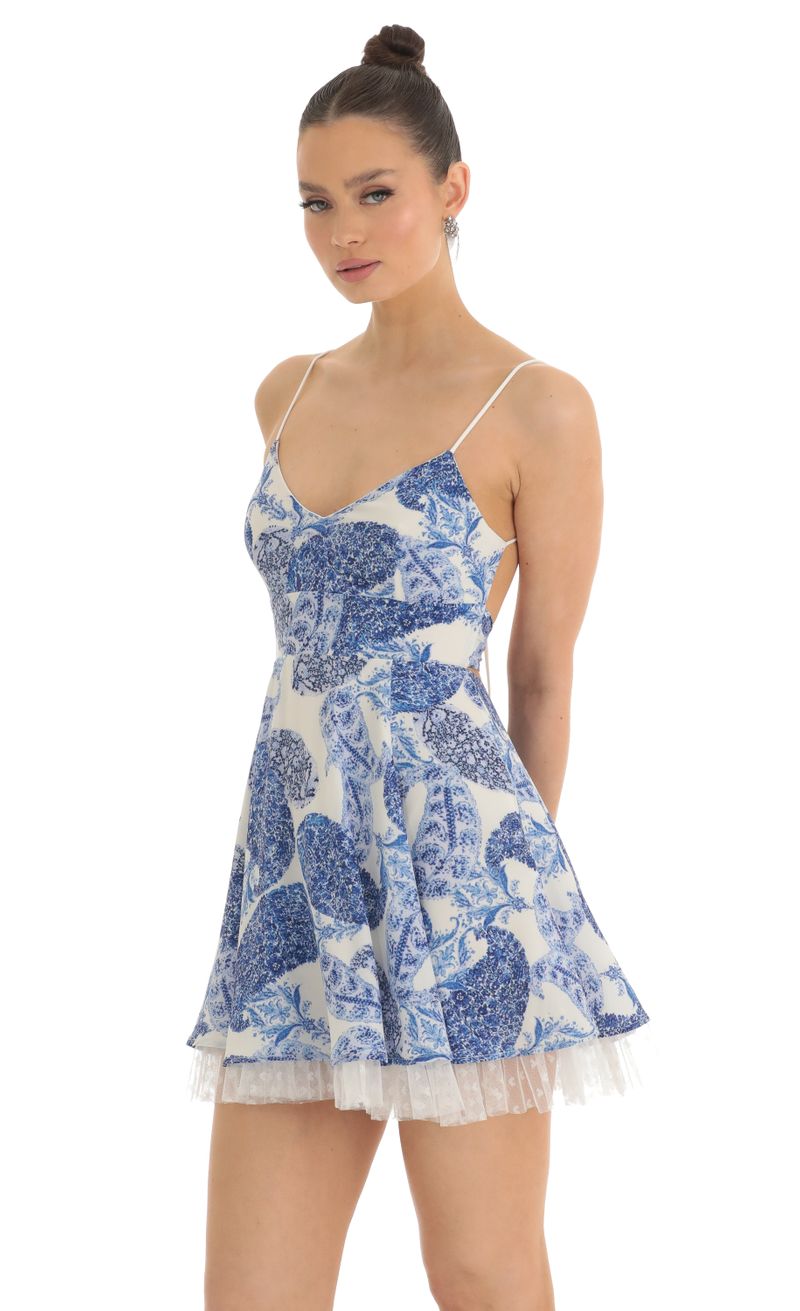 Dammy Mesh Mini Dress in Tonal Blue Paisley